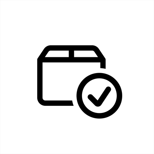 Black line art icon of a calendar with a checkmark beside it.