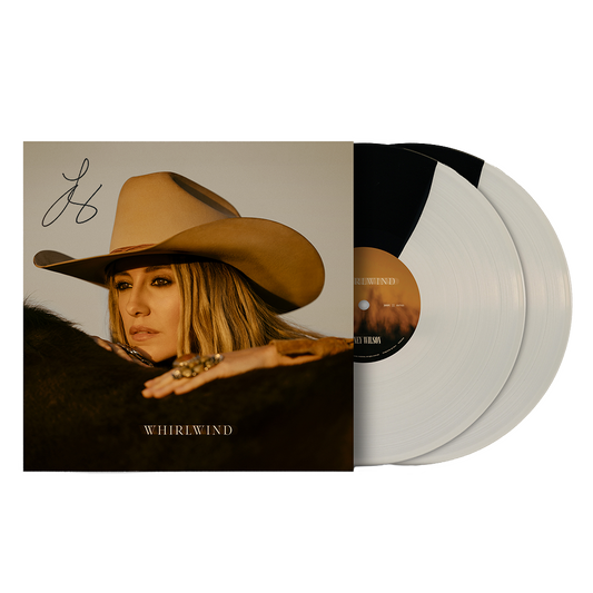 Signed beige cowboy hat-wearing woman on album cover with two white and black vinyl records.